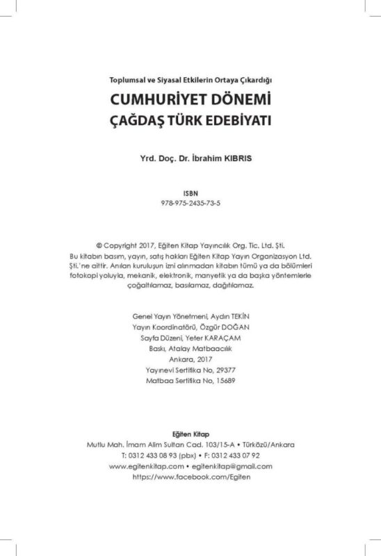 CUMHURİYET DÖNEMİ ÇAĞDAŞ TÜRK EDEBİYATI - İbrahim KIBRIS