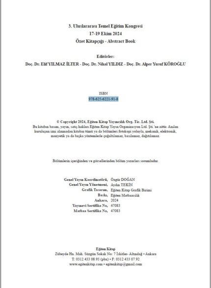 3.ULUSLARARASI TEMEL EĞİTİM KONGRESİ (17-19 EKİM 2024) ÖZET KİTAPÇIĞI - ABSTRACT BOOK