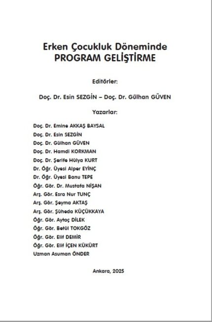 Erken Çocukluk Döneminde PROGRAM GELİŞTİRME