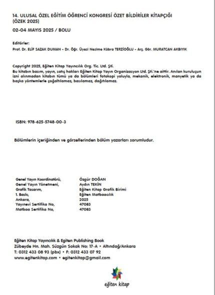 14. ULUSAL ÖZEL EĞİTİM ÖĞRENCİ KONGRESİ ÖZET BİLDİRİLER KİTAPÇIĞI (ÖZEK 2025)