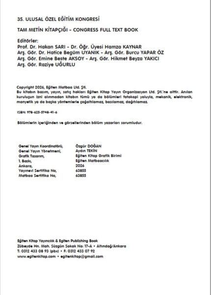35. ULUSAL ÖZEL EĞİTİM KONGRESİ TAM METİN KİTAPÇIĞI - CONGRESS FULL TEXT BOOK