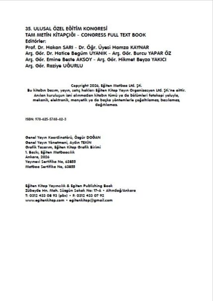35. ULUSAL ÖZEL EĞİTİM KONGRESİ ÖZET METİN KİTAPÇIĞI - ABSTRACT BOOK